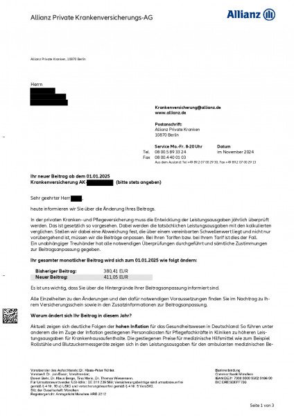 Musterbrief Beitragserhoehung Allianz 2026