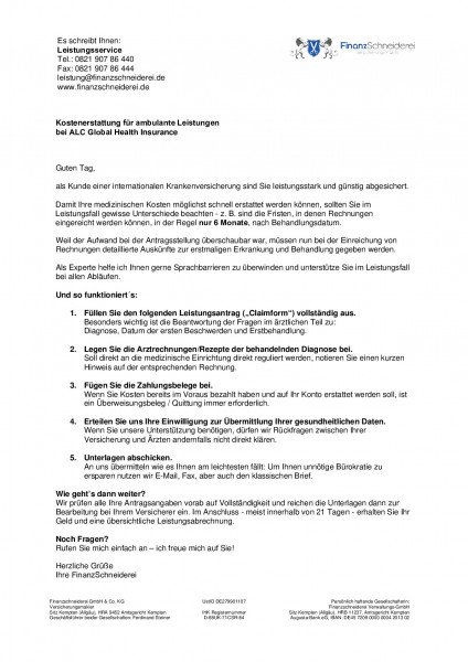 Antrag zur ambulanten Kostenerstattung | ALC Global Health